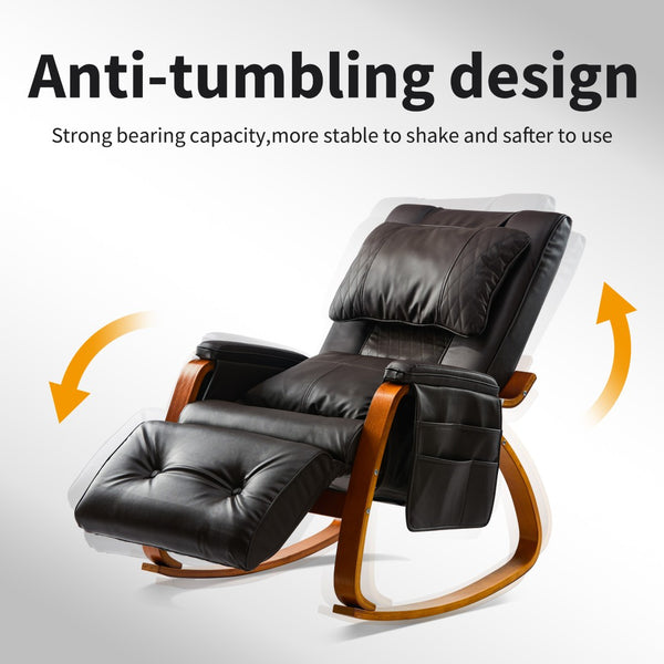 English Elm Massage Rocking Recliner Chair with Five Angles Padded Brown Upholstered Lounge Seat W60739701