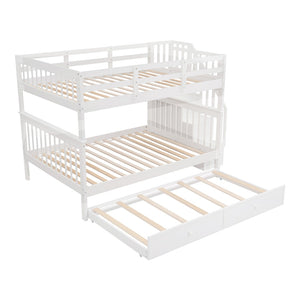 English Elm Stairway Full Over Bunk Bed with Trundle Stair Shelving and Kids Storage White LT100210AAK