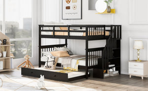 English Elm Stairway Full Over Bunk Bed with Trundle Stair Shelving and Kids Storage Espresso LT100210AAP
