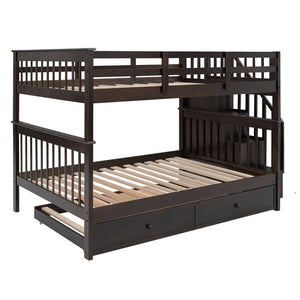 English Elm Stairway Full Over Bunk Bed with Trundle Stair Shelving and Kids Storage Espresso LT100210AAP