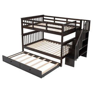 English Elm Stairway Full Over Bunk Bed with Trundle Stair Shelving and Kids Storage Espresso LT100210AAP