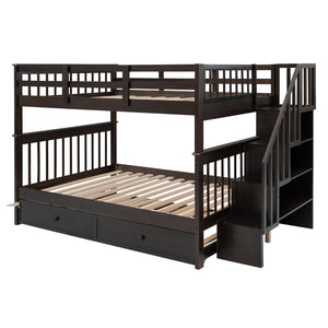 English Elm Stairway Full Over Bunk Bed with Trundle Stair Shelving and Kids Storage Espresso LT100210AAP