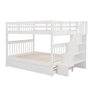 English Elm Stairway Full Over Bunk Bed with Trundle Stair Shelving and Kids Storage White LT100210AAK