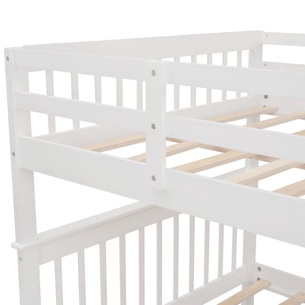 English Elm Stairway Full Over Bunk Bed with Trundle Stair Shelving and Kids Storage White LT100210AAK