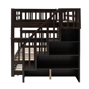 English Elm Stairway Full Over Bunk Bed with Trundle Stair Shelving and Kids Storage Espresso LT100210AAP