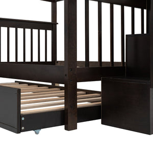 English Elm Stairway Full Over Bunk Bed with Trundle Stair Shelving and Kids Storage Espresso LT100210AAP