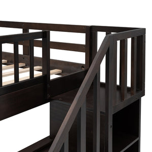 English Elm Stairway Full Over Bunk Bed with Trundle Stair Shelving and Kids Storage Espresso LT100210AAP
