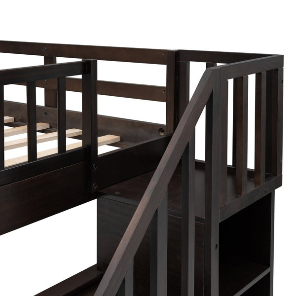 English Elm Stairway Full Over Bunk Bed with Trundle Stair Shelving and Kids Storage Espresso LT100210AAP