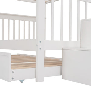 English Elm Stairway Full Over Bunk Bed with Trundle Stair Shelving and Kids Storage White LT100210AAK