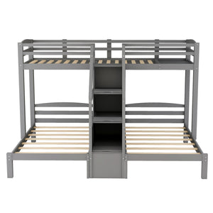English Elm Twin Triple Bunk Bed with Built-In Staircase, Drawer Storage & 3 Twin Frames Gray – Space-Saving Solution GX000309AAE