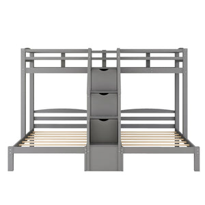 English Elm Twin Triple Bunk Bed with Built-In Staircase, Drawer Storage & 3 Twin Frames Gray – Space-Saving Solution GX000309AAE