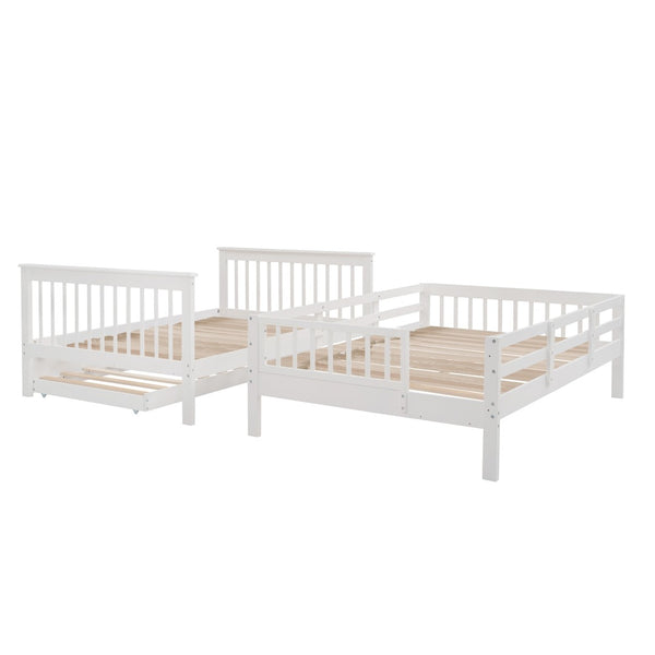 English Elm Stairway Full Over Bunk Bed with Trundle Stair Shelving and Kids Storage White LT100210AAK