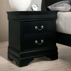 English Elm 1pc Elegant Louis Philippe Nightstand Solid Wood Transitional Design with Dovetail Drawers & Brass Pulls Black 24.5 L x 18.5 W x 27 H HS11CM7966BK-N-ID-AHD