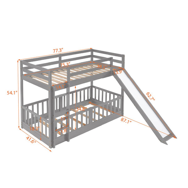 English Elm Twin Over Kids Bunk Bed with Slide Ladder White Pine Frame Safe Sleep LT000009AAE