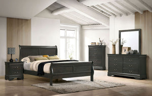 English Elm Classic Sleigh Bed Queen Size Solid Wood Louis Phillipe Design Transitional Master Bedroom Focal Piece Gray 27 L x 57 W x 6 H B011S02031
