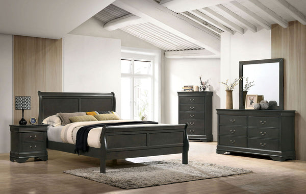 English Elm Classic Sleigh Bed Queen Size Solid Wood Louis Phillipe Design Transitional Master Bedroom Focal Piece Gray 27 L x 57 W x 6 H B011S02031