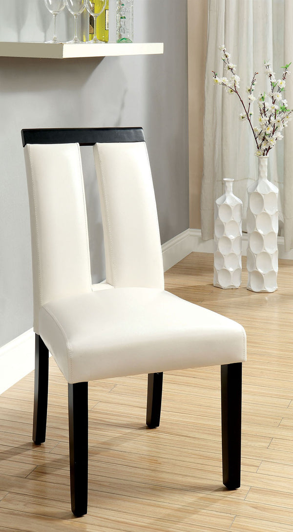 English Elm Set of 2 Padded Leatherette Side Chairs with Sleek Slit Back Design for Modern Dining Rooms White 40.5 L x 14.5 W x 20.5 H HS11CM3559SC-ID-AHD