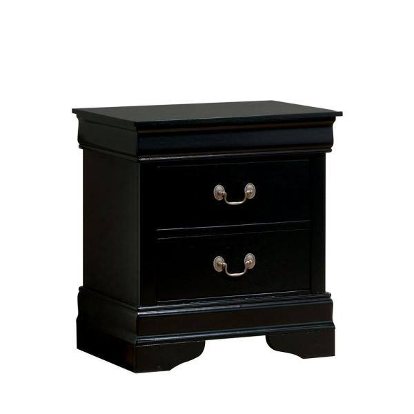English Elm 1pc Elegant Louis Philippe Nightstand Solid Wood Transitional Design with Dovetail Drawers & Brass Pulls Black 24.5 L x 18.5 W x 27 H HS11CM7966BK-N-ID-AHD