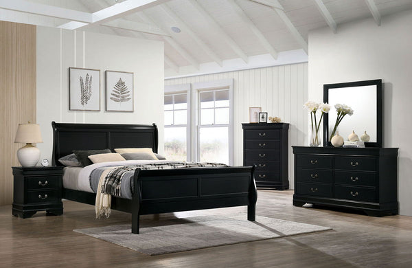 English Elm Queen Sleigh Bed Solid Wood Queen Size Sleigh Bed with Dovetail Construction and Bracket Feet, Elegant Finish Black 27 L x 63 W x 6 H B011S02024