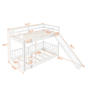 English Elm Twin Over Kids Bunk Bed with Slide Ladder White Pine Frame Safe Sleep LT000009AAK