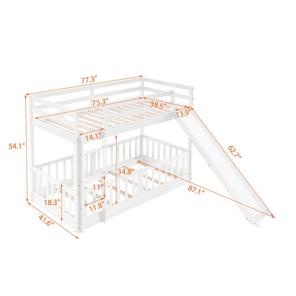 English Elm Twin Over Kids Bunk Bed with Slide Ladder White Pine Frame Safe Sleep LT000009AAK