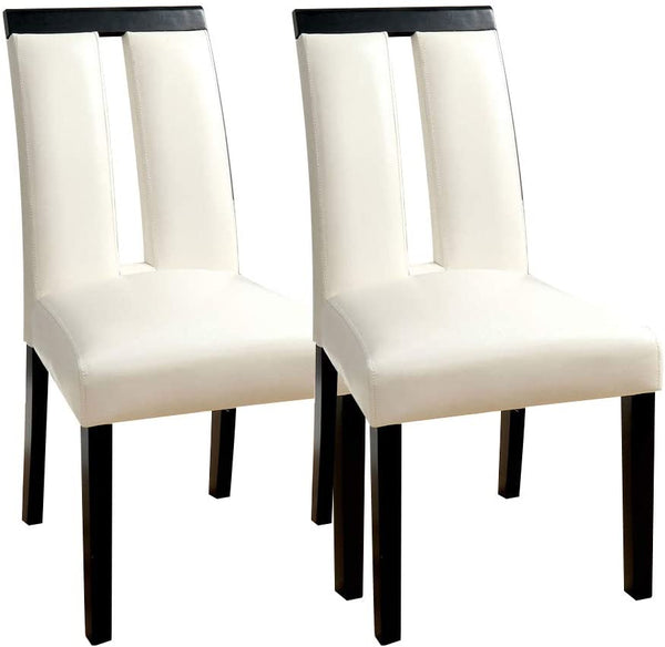 English Elm Set of 2 Padded Leatherette Side Chairs with Sleek Slit Back Design for Modern Dining Rooms White 40.5 L x 14.5 W x 20.5 H HS11CM3559SC-ID-AHD