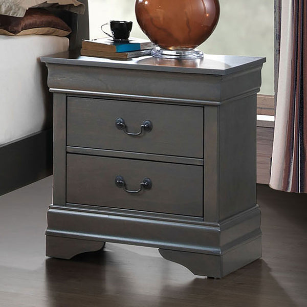 English Elm 1pc Elegant Louis Philippe Nightstand Solid Wood Transitional Design with Dovetail Drawers & Brass Pulls Gray 24.5 L x 18.5 W x 27 H HS11CM7966GY-N-ID-AHD