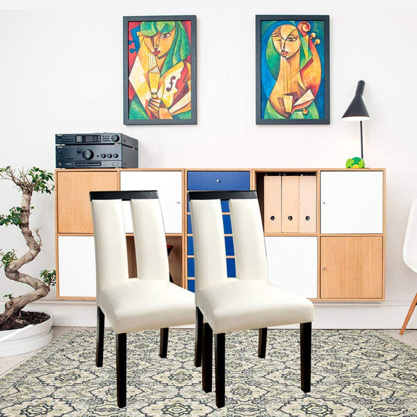 English Elm Set of 2 Padded Leatherette Side Chairs with Sleek Slit Back Design for Modern Dining Rooms White 40.5 L x 14.5 W x 20.5 H HS11CM3559SC-ID-AHD