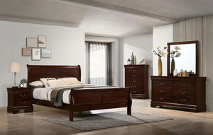 English Elm Queen Sleigh Bed Solid Wood Queen Size Sleigh Bed with Dovetail Construction and Bracket Feet, Elegant Finish Cherry 27 L x 63 W x 6 H B011S02027