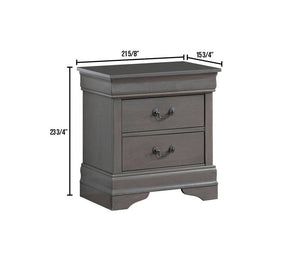 English Elm 1pc Elegant Louis Philippe Nightstand Solid Wood Transitional Design with Dovetail Drawers & Brass Pulls Gray 24.5 L x 18.5 W x 27 H HS11CM7966GY-N-ID-AHD