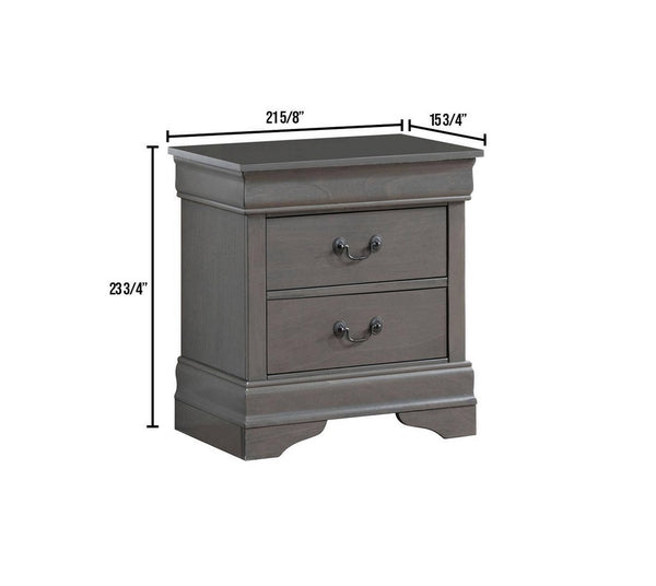 English Elm 1pc Elegant Louis Philippe Nightstand Solid Wood Transitional Design with Dovetail Drawers & Brass Pulls Gray 24.5 L x 18.5 W x 27 H HS11CM7966GY-N-ID-AHD