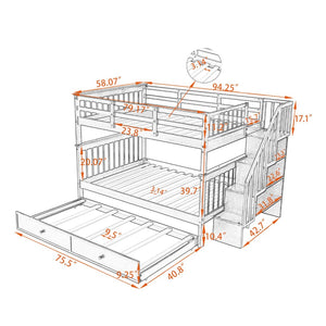 English Elm Stairway Full Over Bunk Bed with Trundle Stair Shelving and Kids Storage White LT100210AAK