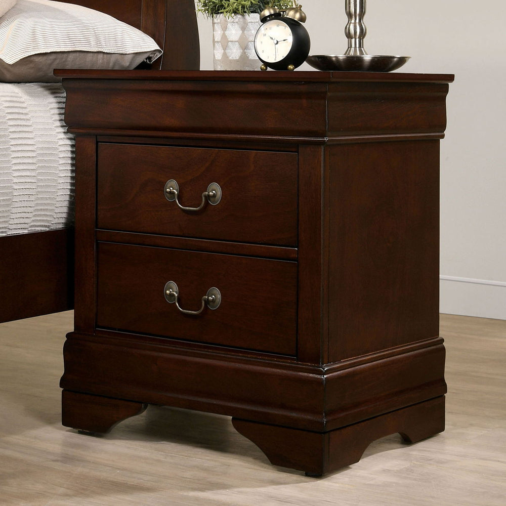 English Elm 1pc Elegant Louis Philippe Nightstand Solid Wood Transitional Design with Dovetail Drawers & Brass Pulls Cherry 25 L x 18.5 W x 27 H HS11CM7966CH-N-ID-AHD