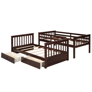 English Elm Twin-over-twin Bunk Bed Walnut Finish with Storage Drawers and Convertible Frame LT000265AAP-1