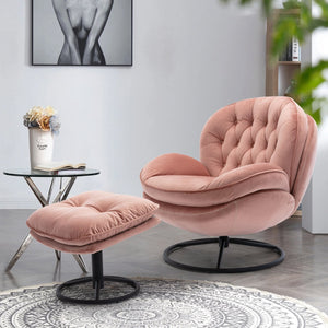 English Elm Accent Chair - Stylish Pink Velvet Swivel Chair With Ottoman For Living Rooms & Bedrooms W676P232272