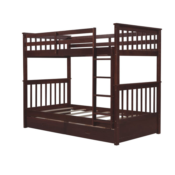 English Elm Twin-over-twin Bunk Bed Walnut Finish with Storage Drawers and Convertible Frame LT000265AAP-1