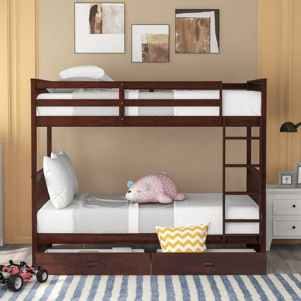 English Elm Twin-over-twin Bunk Bed Walnut Finish with Storage Drawers and Convertible Frame LT000265AAP-1