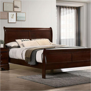 English Elm Queen Sleigh Bed Solid Wood Queen Size Sleigh Bed with Dovetail Construction and Bracket Feet, Elegant Finish Cherry 27 L x 63 W x 6 H B011S02027