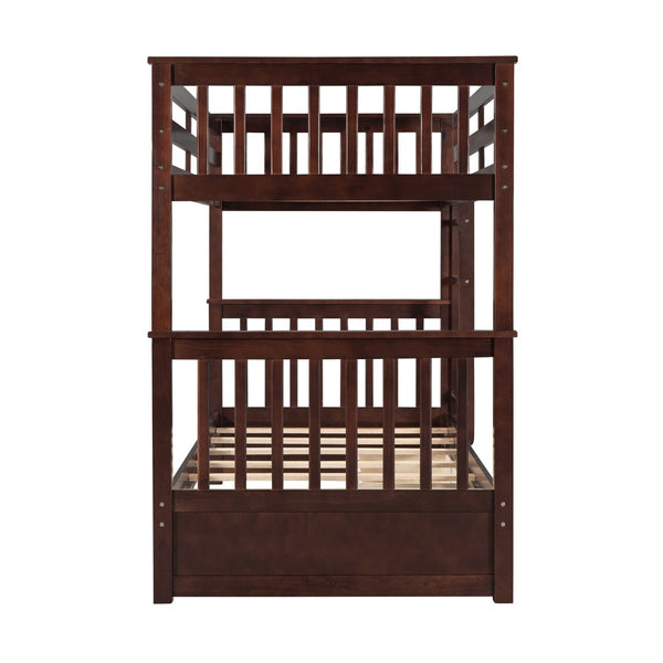 English Elm Twin-over-twin Bunk Bed Walnut Finish with Storage Drawers and Convertible Frame LT000265AAP-1
