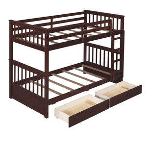 English Elm Twin-over-twin Bunk Bed Walnut Finish with Storage Drawers and Convertible Frame LT000265AAP-1