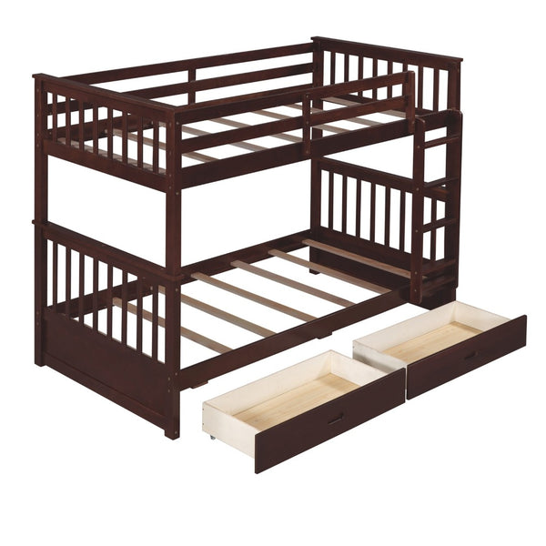English Elm Twin-over-twin Bunk Bed Walnut Finish with Storage Drawers and Convertible Frame LT000265AAP-1