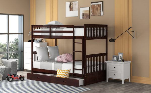 English Elm Twin-over-twin Bunk Bed Walnut Finish with Storage Drawers and Convertible Frame LT000265AAP-1