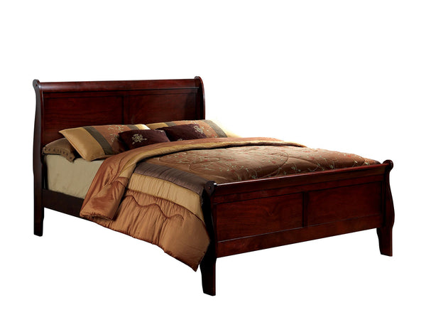 English Elm Queen Sleigh Bed Solid Wood Queen Size Sleigh Bed with Dovetail Construction and Bracket Feet, Elegant Finish Cherry 27 L x 63 W x 6 H B011S02027