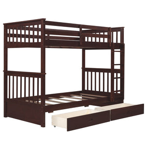 English Elm Twin-over-twin Bunk Bed Walnut Finish with Storage Drawers and Convertible Frame LT000265AAP-1