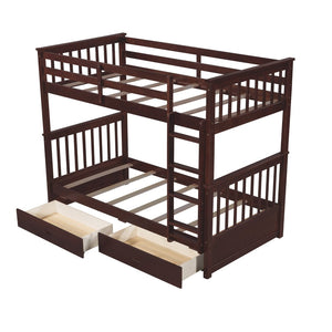 English Elm Twin-over-twin Bunk Bed Walnut Finish with Storage Drawers and Convertible Frame LT000265AAP-1