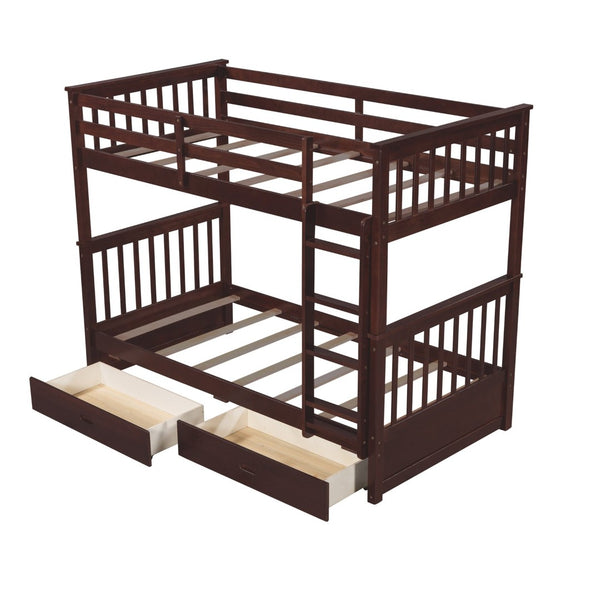 English Elm Twin-over-twin Bunk Bed Walnut Finish with Storage Drawers and Convertible Frame LT000265AAP-1
