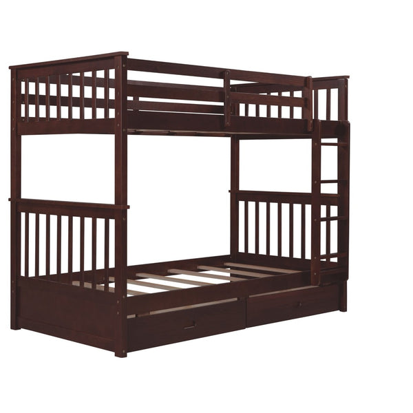 English Elm Twin-over-twin Bunk Bed Walnut Finish with Storage Drawers and Convertible Frame LT000265AAP-1
