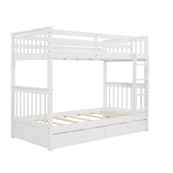 English Elm Twin-over-twin Bunk Bed Walnut Finish with Storage Drawers and Convertible Frame LT000265AAK-1