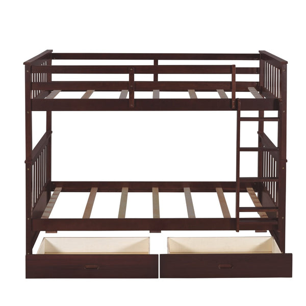 English Elm Twin-over-twin Bunk Bed Walnut Finish with Storage Drawers and Convertible Frame LT000265AAP-1