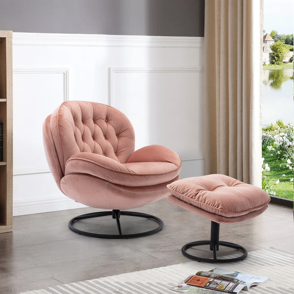 English Elm Accent Chair - Stylish Pink Velvet Swivel Chair With Ottoman For Living Rooms & Bedrooms W676P232272